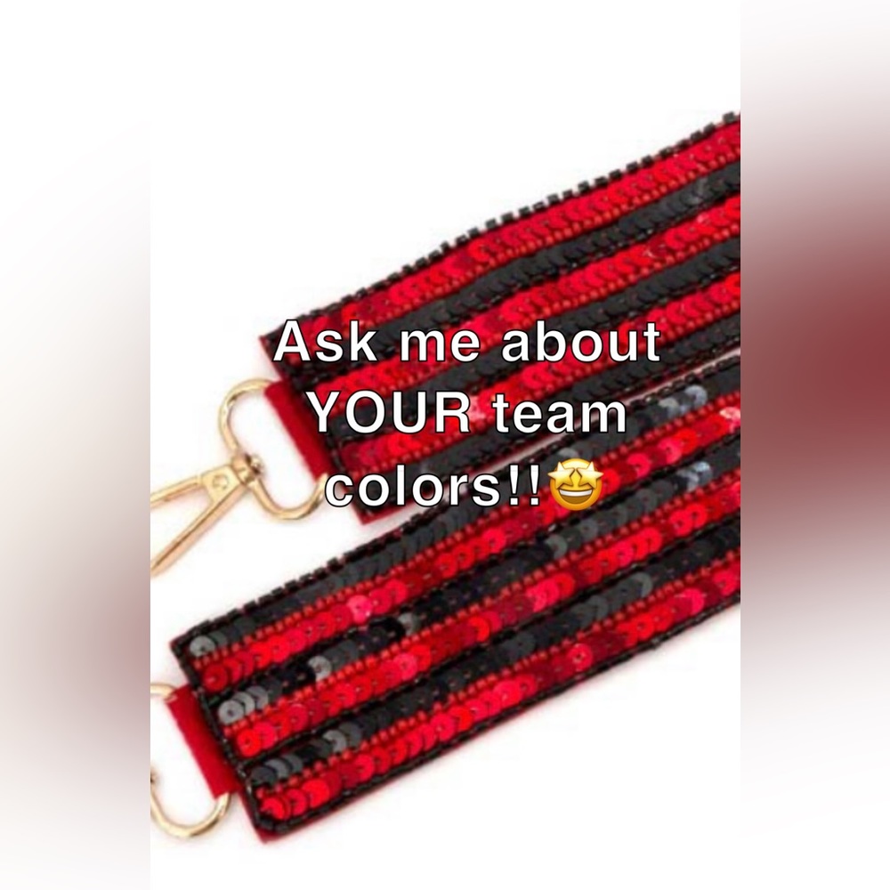 Red/Black Sequined Interchangeable bag strap with gold tone hardware